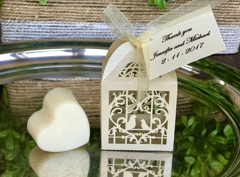 Wedding shower favors SET OF 10 Thank you guest gift Bridal shower Baby shower Heart soap Personalized tag