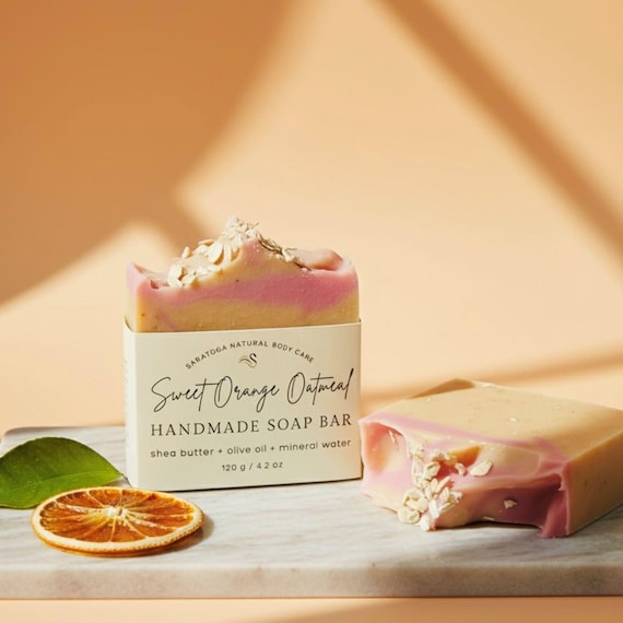 Handmade Sweet Orange Oatmeal Soap Bar: Vegan Exfoliating Soap