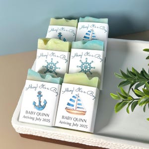 Nautical Baby Shower Soap Favors: Ahoy It&#39;s a Boy, Handmade 2oz