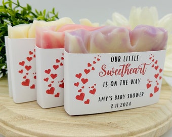 Valentine’s Day Baby Shower Favors / Soap party favors / Personalized baby sprinkle guest gift ideas / Our little sweetheart is almost here