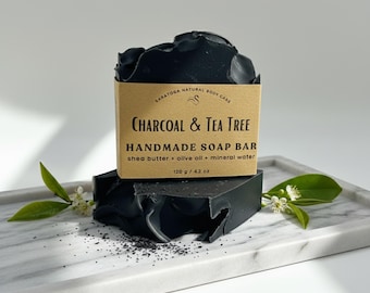 Activated Charcoal Tea Tree Soap Bar: Vegan, Acne, Cleansing, Pure