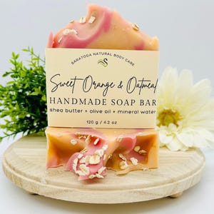 Sweet Orange Oatmeal Handmade Soap – Exfoliating Vegan Soap with Oats – Energizing Citrus Bar – Eco Friendly Skincare Gift