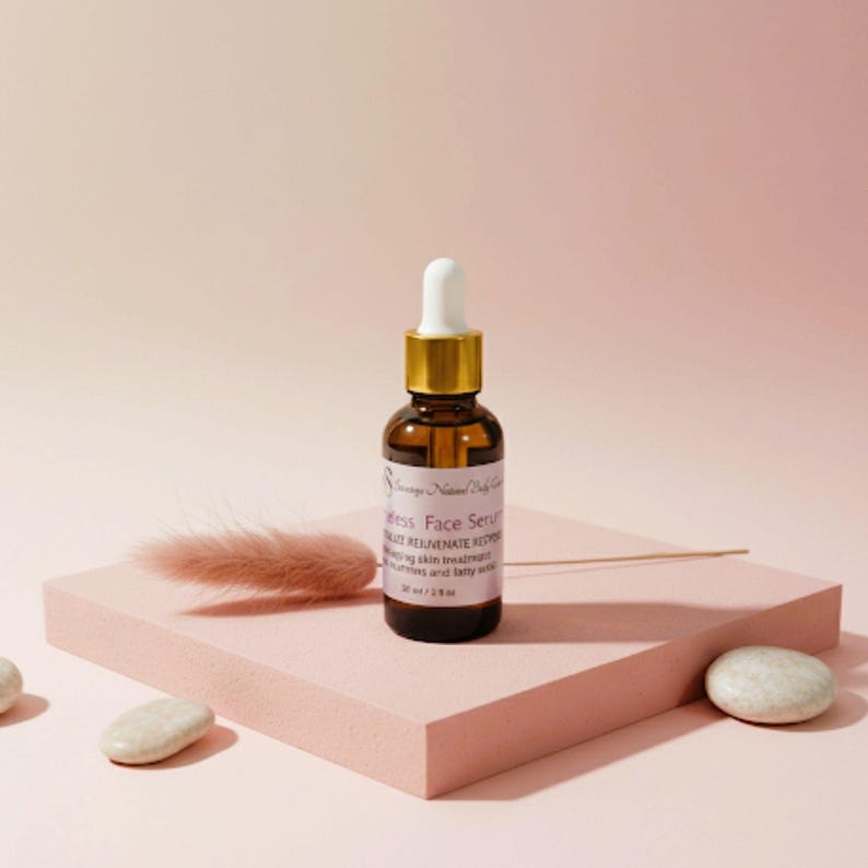 Timeless Face Serum with natural ingredients in an elegant glass dropper bottle, styled with clean minimal background.