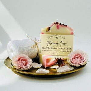 Morning Dew Soap Bar: Handmade Vegan Artisan Soap with Rose Petals