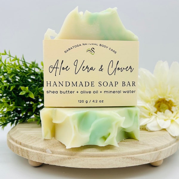 Aloe Vera Clover Handmade Soap Bar / Artisan hand and body soap / Vegan