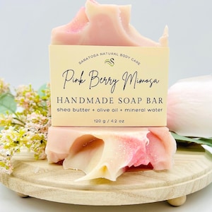 Pink Berry Mimosa Handmade Soap Bar – Artisan Hand & Body Soap – Vegan Skincare Gift – Fruity Floral Scent – Natural Self-Care Bar