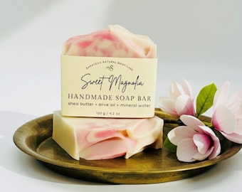 Handmade Magnolia Soap Bar: Vegan, Plant-Based Oils, Delicate Floral Aroma
