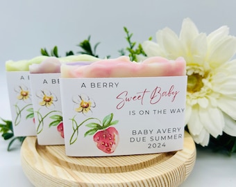 A Berry Sweet Baby is on the way Baby Shower Soap Favors / Personalized / Baby sprinkle / Strawberries / Berries