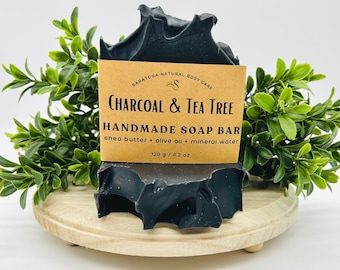 Activated Charcoal Tea Tree Soap Bar / All natural skin care / Face and Body soap / Acne / Cleansing / Black soap / Vegan