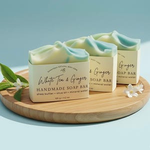 White Tea & Ginger Handmade Soap Bar: Vegan, Refreshing Spa Gift, Moisturizing Shea Butter Soap