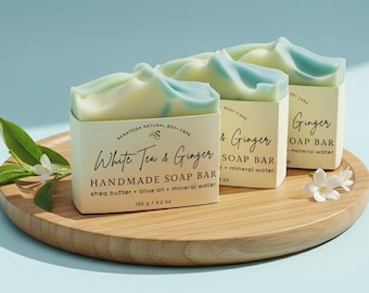 White Tea & Ginger Handmade Soap Bar: Vegan, Refreshing Spa Gift, Moisturizing Shea Butter Soap