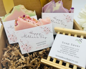 Mother’s Day Soap Gift Set / Soap Bars and Soap Saver / Handmade Vegan Artisan Cold Process Soap