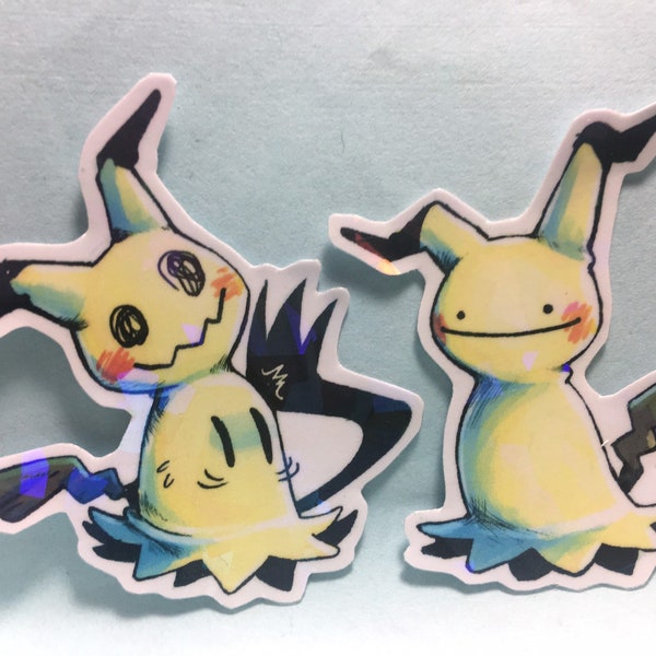 Mimicked! Mimikyu Ditto Parody hologram holographic vinyl fanart stickers for waterbottles laptops etc