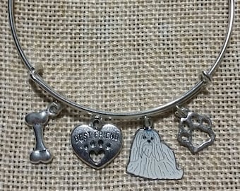 Maltese Charm Bangle Bracelet, Dog Charm Bracelet, Pet Jewelry