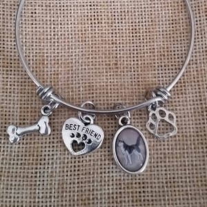 Husky Charm Bangle Bracelet, Dog Charm Bracelet, Pet Jewelry; Stackable
