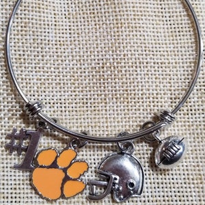 Clemson University Charm Bangle Bracelet, Clemson Tigers Bracelet, Stackable