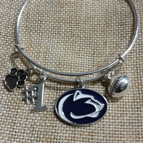 Penn State Charm Bangle Bracelet, Nittany Lion Bracelet, Stackable