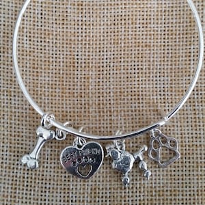 Poodle Charm Bangle Bracelet, Dog Charm Bracelet, Pet Jewelry