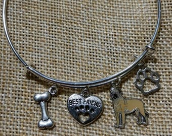 Mastiff Charm Bangle Bracelet, Dog Charm Bracelet, Pet Jewelry
