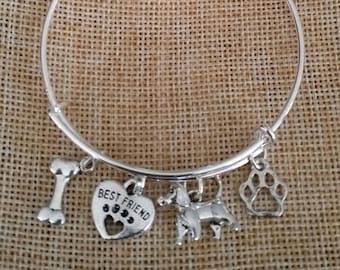 Beagle Charm Bangle Bracelet, Dog Charm Bracelet, Pet Bangle Bracelet, Stackable