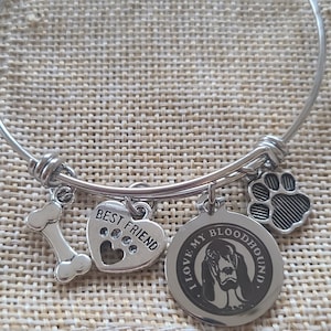 Bloodhound Charm Bangle Bracelet, Dog  Charm Bracelet, Pet Jewelry, Stackable