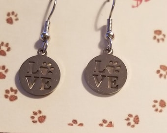 Paw Print Earrings, Love Paw Print, Dog Earrings, Gift for Dog Lover, Dog Lover Earrings, Paw Earrings, Silver Paw Earrings, Paw Jewelry