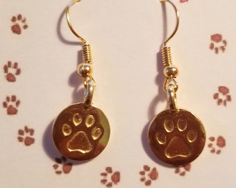 Paw Print Earrings, Paw Print, Dog Earrings, Gift for Dog Lover, Dog Lover Earrings, Paw Earrings, Gold Paw Earrings, Paw Jewelry