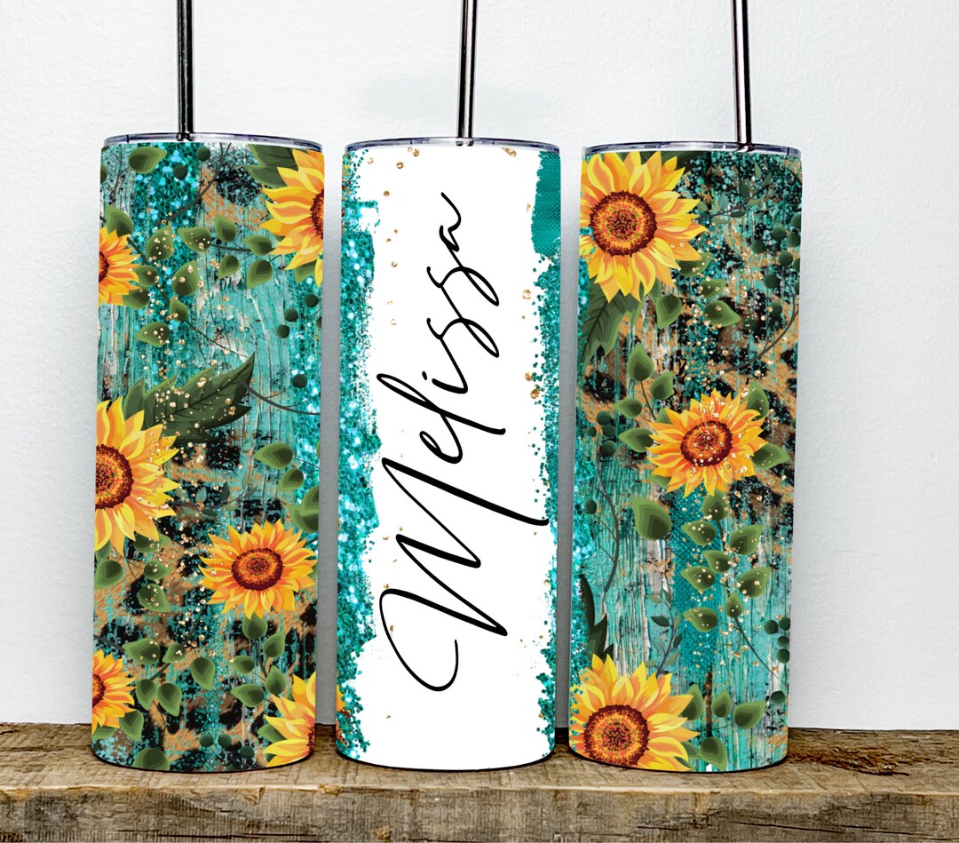 Teal Sunflower Add Your Own Text Name Monogram Sublimation Tumbler ...