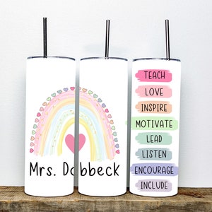 Personalized Rainbow Teacher Gift | Teacher Appreciation Gift | Custom Name Teacher Tumbler | Personalized Teacher Gift | Teach Love Inspire