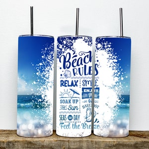 Beach Rules Blue Tumbler||Summer Tumbler||20oz Skinny Sublimation Tumbler | Beach Life Tumbler | Summer Tumbler
