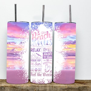 Beach Rules Pastel Tumbler||Summer Tumbler||20oz Skinny Sublimation Tumbler | Beach Life Tumbler | Summer Tumbler