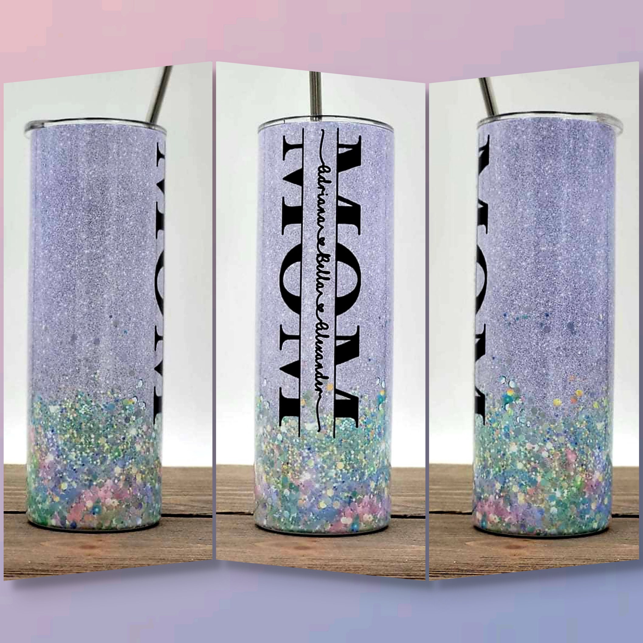 Mom Tumbler W/kid Names-mother's Day Gift-mama Bear-new Mom Gift-boy  Mom-girl Mom-mama of Drama-personalized Mom Gift-mom Life-faux Glitter 