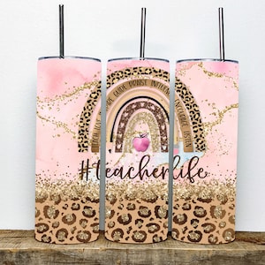 Teacher Life Tumbler | Gift for School Teacher| Cheetah Print Tumbler | Personalized Rainbow Teacher Tumbler| Appreciation Gift | Teacher