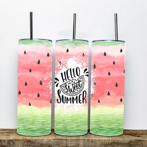 Hello Sweet Summer Tumbler | Summer Season Beach Tumbler | 20oz Skinny Tumbler | Watermelon Tumbler | Hello Summer | Summer Tumbler