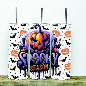 Spooky Season Tumbler, Funny Coffee Tumbler, 20 Oz Skinny Tumbler, Stainless Steel Tumbler with Straw, Eco-Friendly Sublimation Tumbler