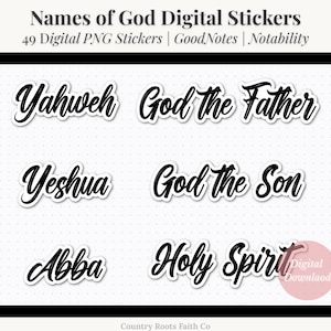 Pegatinas con nombres de Dios / Hebreo, títulos de Jesús / Escritura a pincel (Descarga digital)