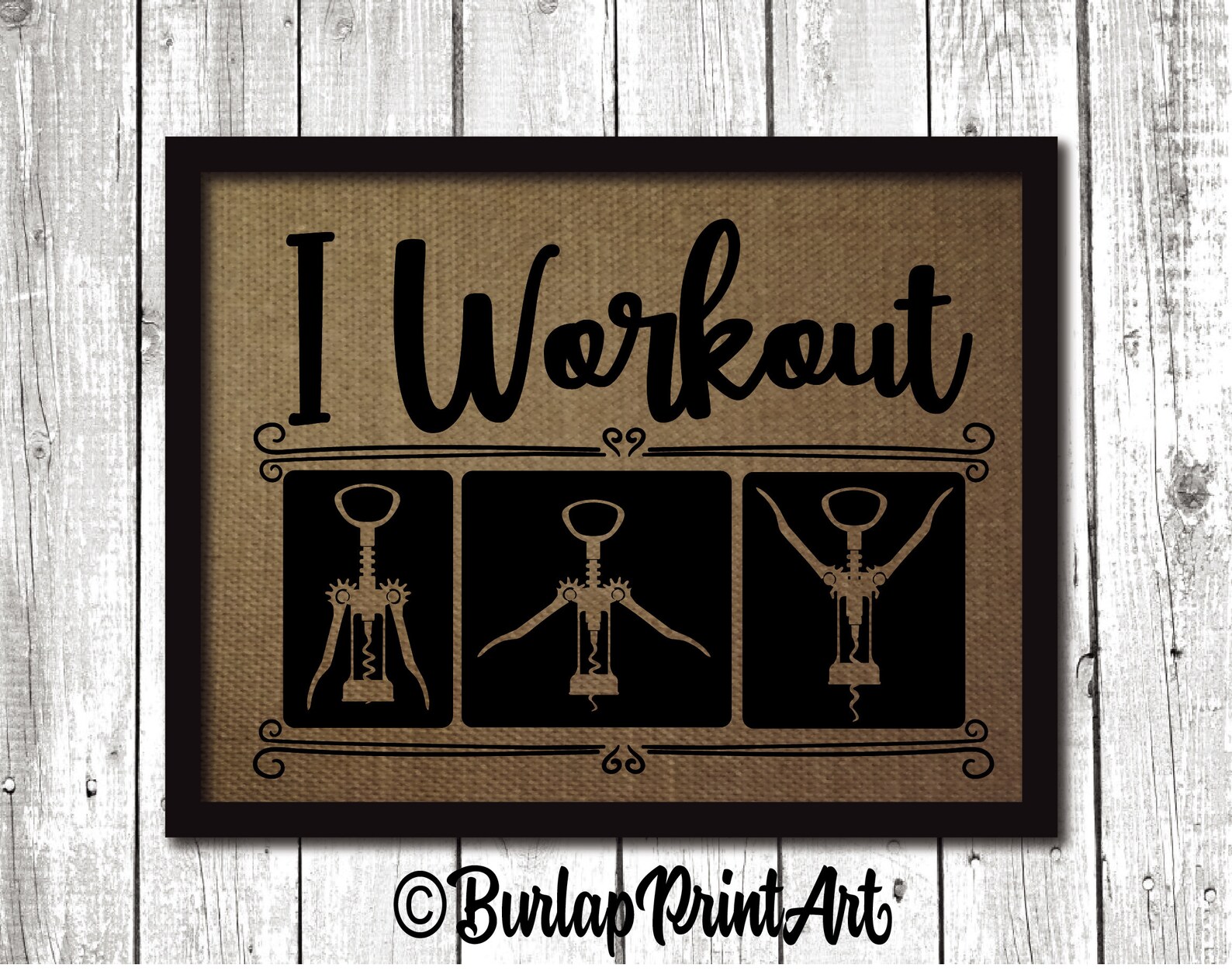 I workout funny wine bottle opener burlap print funny wine Etsy