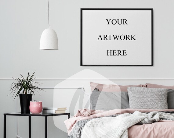 10x8 Feminine Bedroom Frames Mockup Double Frame Mockup Silver