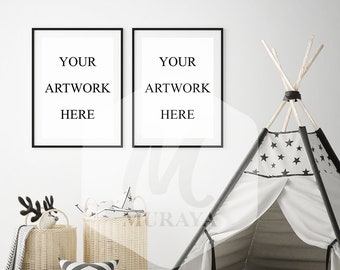 Kids room White Frame Mockup, Styled Stock Photograpy, Scandinavian Style Interior, PSD Mockup, Digital Item, Modern Design, Tipi