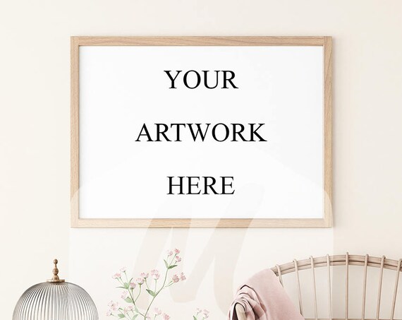 Horizontal Wood Frame Mockup Natural Lighting Modern Interior Light Horizontal Wood Frame Mockup Natural Lighting Modern Interior Light