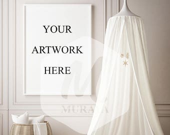 A3 Nursery White Frame Mockup, Wood Frame Mockup, Styled Stock Photograpy, Scandinavian Style Interior, PSD Mockup, Digital Item