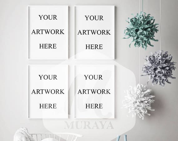 4 Panel Nursery Frames Mockup Kids Bedroom Frames Mockup