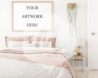 Download A3 Horizontal Gold Bedroom Frame Mock Up Scandinavian Style Interior Background Gold Landscape Frame Mockup Gold Wall Frame Mockup 3d Mockups File PSD Mockup Templates