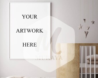Download Free Nursery poster frame mockup, children room frame mock-up, scandinavian style interior background PSD Template