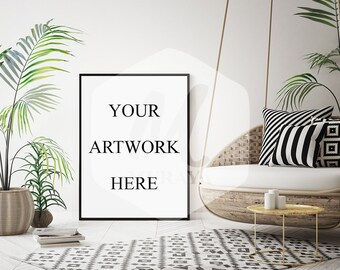 Download Free A3, Livingroom Frame mockup, Thin black frame, Styled Stock Photograpy, Scandinavian Style Interior, PSD Mockup, Hipster, Modern Design PSD Template