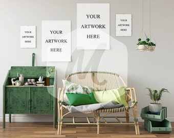 Download Free A3 Poster Frames mockup, livingroom mockup, Styled Stock PSD Template