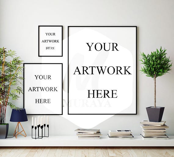 3 Panel Frame Mockup Thin Black Frame Styled Stock