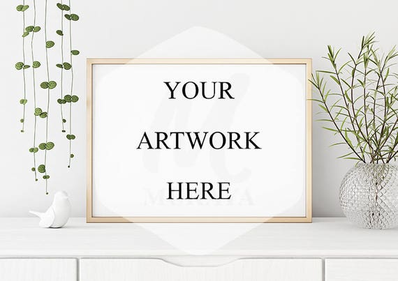 A3 Gold Horizontal Frame Mockup Scandinavian Style Interior Modern A3 Gold Horizontal Frame Mockup Scandinavian Style Interior Modern