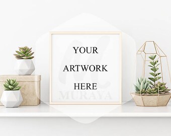 Download Free Gold Frame Mockup, Gold Square Frame, Styled Stock Photograpy, Scandinavian Style Interior, PSD Mockup, Digital Item, Modern Design PSD Template
