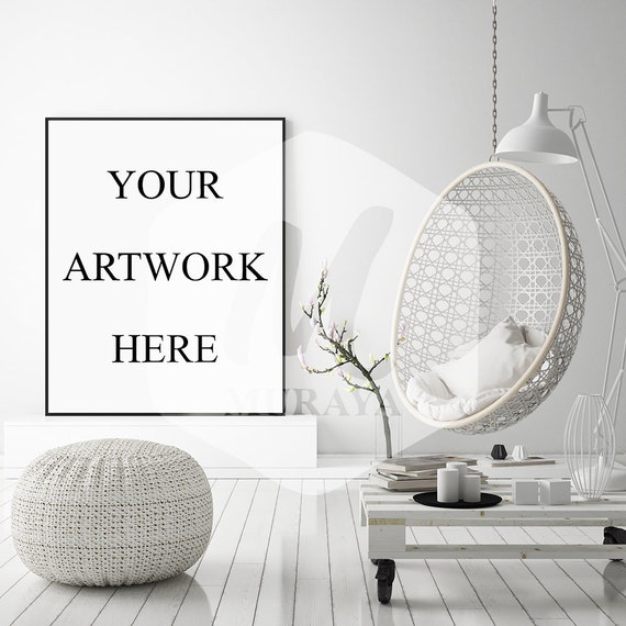 8x10 Livingroom Frame Mockup Thin Black Frame Styled Stock